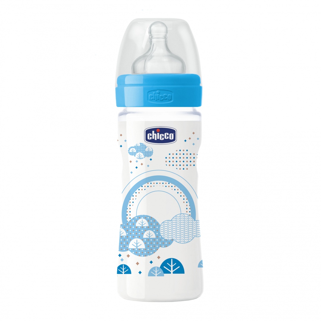 Бутылочка Chicco пластиковая, 250 мл, силиконовая соска, регулируемый поток голубая