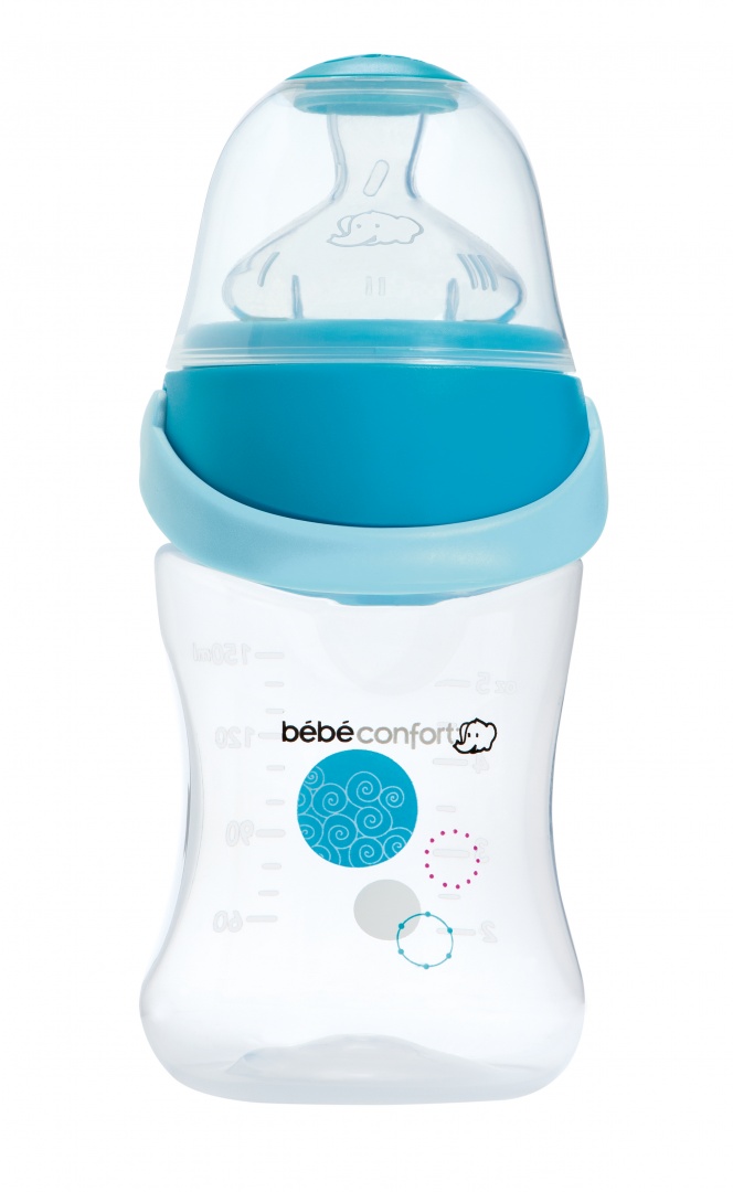 Бутылочка Bebe Confort EasyClip 150 мл. 0-6мес. голубая, силикон, S1